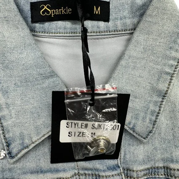 Sparkle Denim Pearl and Grommet Denim Jacket (M) - Picture 8 of 11